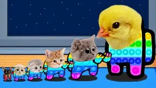 (Giant Chicken and Mini Crew Baby Cats vs POP IT) Among Us distraction dance animation