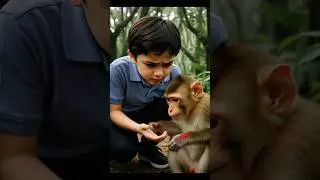 This child help the sick monkey and monkey give him apple as a gift.#viral #ai #helping #childhood