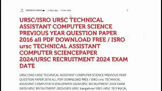 ISRO ursc TECHNICAL ASSISTANT 2024/ URSC/ISRO URSC TECHNICAL ASSISTANT COMPUTER SCIENCE PAPER