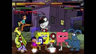 SpongeBob, Cuphead, Apple, and Ed vs Aardvark, Dora, Tintin, and ROB