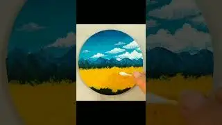 Acrylic painting of a plain landscape on a wooden coaster #acrylic_painting  #landscapepainting