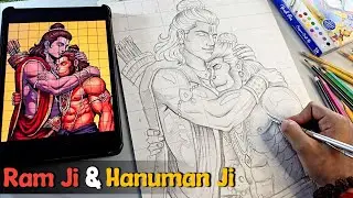 How To Draw Shree Ram And Hanuman Ji || Outline || Kishan Gupta Arts