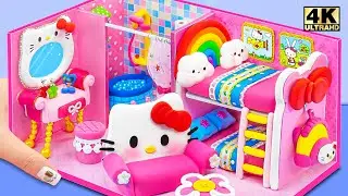 🌈 Build Cute HELLO KITTY House with Makeup Room, Bunk Bed for Two from  Clay ❤️ DIY Miniature House