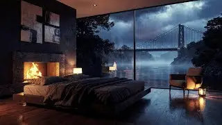 Gentle Rain Outside the Glass 🌧️ Cozy Fireplace Crackle & Peaceful Night for Sleep