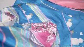 Vibrant Baby Blue Houmongi - Vintage Silk Japanese Kimono Colorful 90s Design Plum Blossoms, Cranes