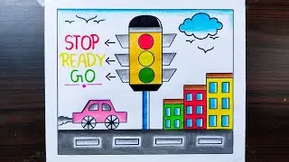 Traffic Light Drawing / Traffic Signal Drawing / Road Safety Poster / How to Draw Traffic Light Easy