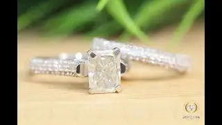 Radiant Cut Colorless Moissanite Bridal Set, Solitaire Engagement Ring Set,Moissanite Matching Band