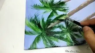 Easy palm trees painting in acrylic
