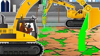 Oil Pipeline Break - Excavator, Rock Breaker Repair and Waste Oil Cleanup | Construction Vehicles