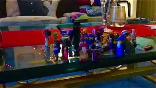 Knocking down A bunch of Lego mini figures with an air pump