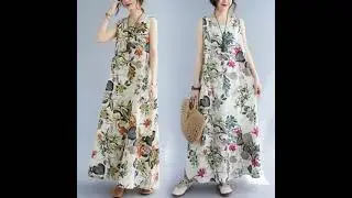 Retro Printed Cotton Linen Dress.Not picky about figure, comfortable and all-match.
