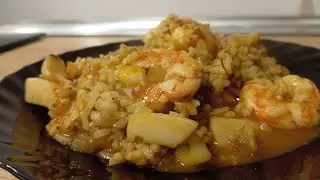 Arroz meloso con gambas y sepia/ Riz en sauce aux crevettes et sépia 