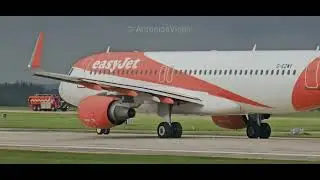 EasyJet A320 with sharklets, lining up at Manchester and taking off afterwards! 🧡 #easyjet #video 
