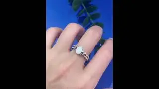 14K/18K Vintage 1.5 Carat Oval White Opal Amethsyt Emerald Engagement Rings Curved V Stacking Band