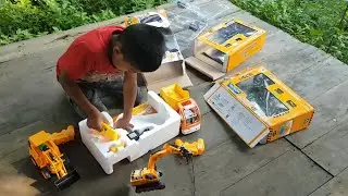 RC Toy Trucks and Dozer for Kids - UNBOXING JCB Backhoe Loader and Dump Truck  - Kids Dozer Video