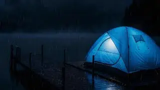 Calm Rain Falling on a Blue Tent by a Quiet Lake