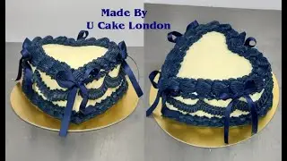 How to make a navy blue heart shape cake with butter cream