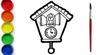 Drawing and Coloring Cuckoo Clock for Kids | Coloring Pages for Kids | ColourCups TV ☆