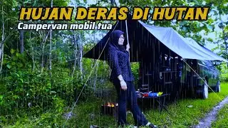 12 CAMPING HUJAN DERAS SIANG MALAM DI HUTAN DENGAN TENDA MOBIL, CAMPERVAN HUJAN DERAS MASAK DI MOBIL