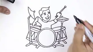 How to draw Drumkit with Drummer easy