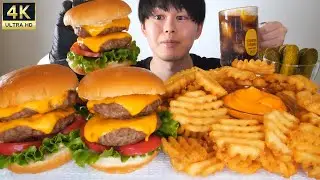 ASMR ダブルチーズバーガー ワッフルポテト Double Cheeseburger, Waffle Fries EATING SOUNDS | 咀嚼音 | MUKBANG | 먹방