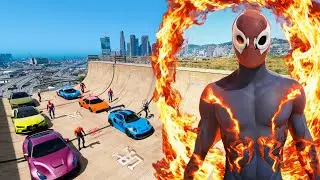 Exploding Ramp Challenge! 6 Superheroes & Supercars in GTA 5 🚀