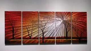 trees brush aluminum metal artwork 3D oil painting 5 panels modern home decor from China factory