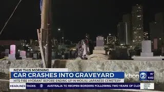 Car crash at Japanese graveyard in Moiliili