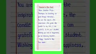Teachers Day Card  Writing/Teacher Day 2024/Teachers Day Letter In English/Thank you Teacher