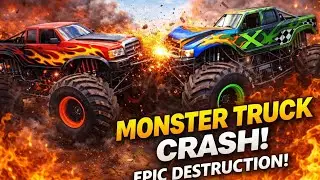 MONSTER TRUCK CRASH! 💥 3 TRUCKS COLLIDE | EPIC DESTRUCTION