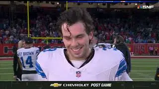 Detroit Lion's Jake Bates on Jesus Christ after kicking the game winner against the Texan