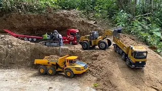 Aksi #89 Dump Truk RC Huina 1536, Truk Merci Muatan Tanah Merah Bangunan Excavator Besar Huina 1593 