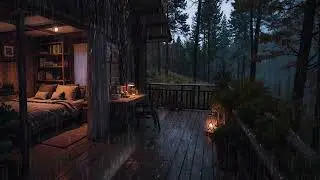 Soft Night Rain Drifting Over a Cozy Cabin in the Woods 🌧 | Calm Sleep Ambience