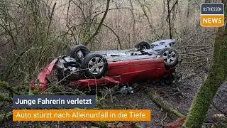 STEINAU/STR. A66: Auto st&uuml;rzt nach Alleinunfall in die Tiefe - junge Fahrerin verletzt