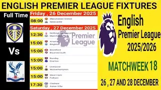 EPL FIXTURES TODAY - Matchweek 18 | EPL Fixtures Standings Today | Premier League Fixtures 2025/2026