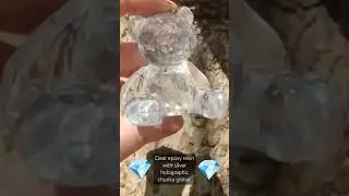 Clear epoxy resin with silver holographic glitter #silver #crystaldecor #teddybear #ornaments