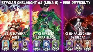 Stygian Onslaught 6.1 (Luna II) Dire Difficulty | C2 Mavuika, C1 Nefer, and C1 Arlecchino.. 🚫 F2P