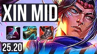 XIN ZHAO vs YASUO (MID) | 6 solo kills, Godlike | KR Master | 25.20