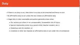 Torts lecture: Importance of Duty and the No Duty to Act Rule | quimbee.com