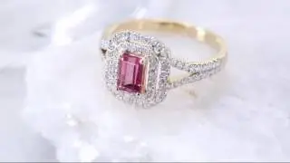 Emerald Cut Pink Tourmaline & Pave' Diamond Ring, 14K Gold 0.50 ct on QVC