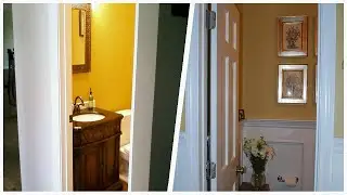 75 Medium Tone Wood Floor Powder Room With Yellow Walls Design Ideas You'll Love 🔴