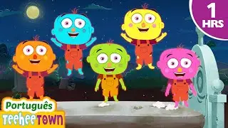 [4K] Cinco zumbis engraçados pulando na cama 🧟| Músicas divertidas de Halloween | Casa Teehee