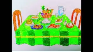 Dining table drawing/ড্রয়িং/ছবি আঁকা /drawing /how to draw/ eating table drawing with food /art