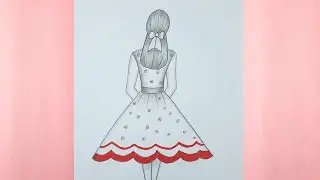 Easy girl drawing || A girl wearing beautiful dress and bow in hairstyle pencil sketch