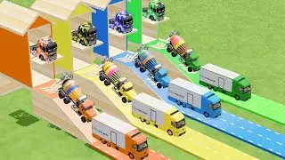 Garage with Colors - ALL MIXER TRUCK WITH DOUBLE FLATBED TRAILER TRUCK IVOCE, MARCEDEZ