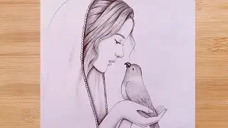 Как нарисовать девочку с попугаем — шаг за шагом || Рисунок карандашом для начинающих