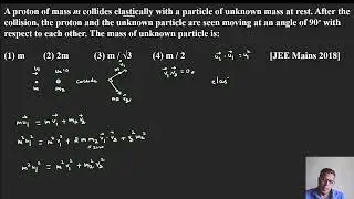 A proton of mass&nbsp;m&nbsp;collides elastically with a particle of unknown mass at rest  After the collision