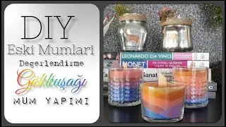 Eski Mumları Değerlendirme || Gökkuşağı Mum Yapımı||Cadence Ayna Efekti||Transfer kağıdı uygulaması