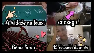 Atividade na lousa já sei escrever|fizemos bolo e suco |forrei a cama |tomei injeção|Cris Ribeiro