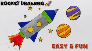 How to Draw a Rocket 🚀 | Easy Space Drawing for Kids | Step by Step #space #kids 